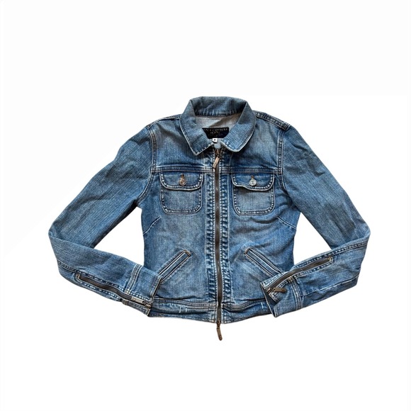 VTG Juicy Couture Denim zipper multi pocket jean jacket y2k S - Picture 1 of 6
